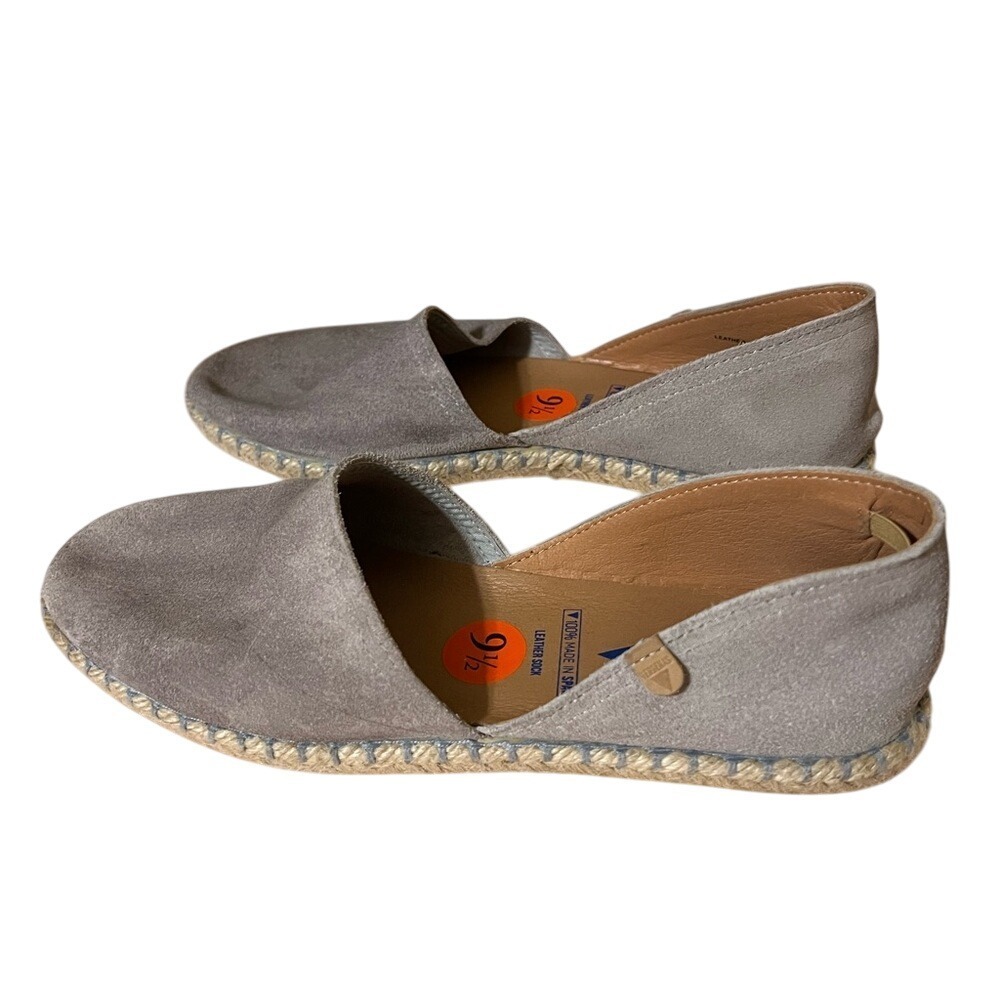 Verbenas Espadrilles Flats Taupe Women's Size 9.5 Leather Sock blue trim stitch